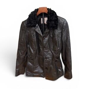 70s Wilsons House of Suede and Leather Vtg Black Jacket Faux Fur Collar Womens S